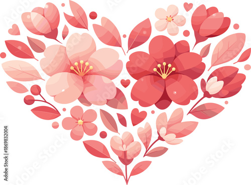 Floral Heart Design. Heart-shaped floral arrangement composed of soft petal forms and gentle curves, modern flat vector