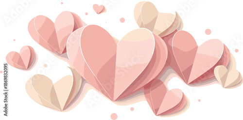 Paper Heart Harmony. Folded paper heart shapes layered with soft shadows and gentle depth, modern flat vector illustration