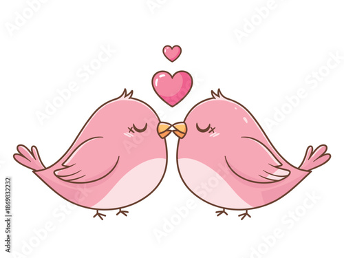 Lovely Pink Birds Kissing with Heart