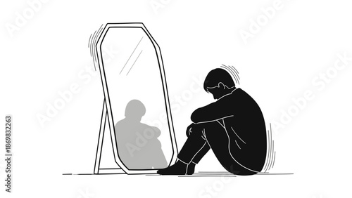 Man Sitting Beside Coffin in Mourning.