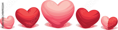 Cozy Fabric Hearts. Soft fabric heart shapes with gentle folds and cozy textile texture, modern flat vector illustration