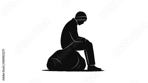 Man Sitting on the Ground Head Down.