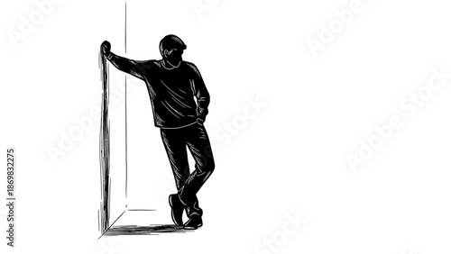 Man Standing in Doorway Sketch Illustration.