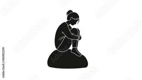Woman Sitting on Rock Contemplating Life.