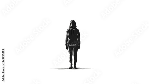 Woman Standing Alone in Dark Clothing.