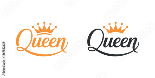 Two queen logos with crowns in orange and black colors