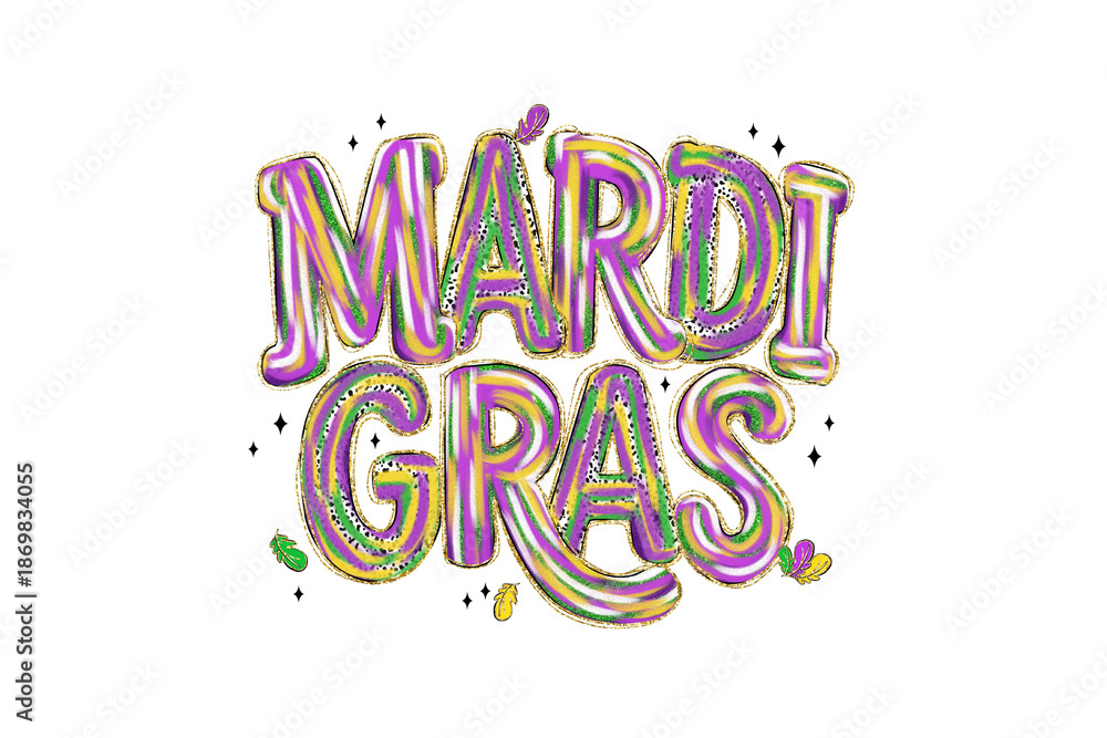 Fototapeta premium Mardi Gras Colorful Typography Hand Lettering Illustration Sublimation Design
