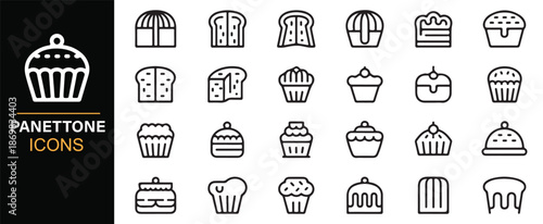 Holiday panettone food icons in editable vector style