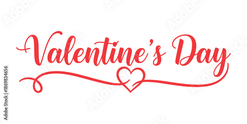 Valentines day greeting with red heart and swirly line