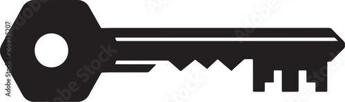 Black and white key with jagged teeth and circular hole also transparent background