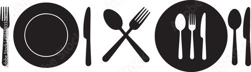 Black and white of crossed cutlery and plates forming the letter X also transparent background fork knife