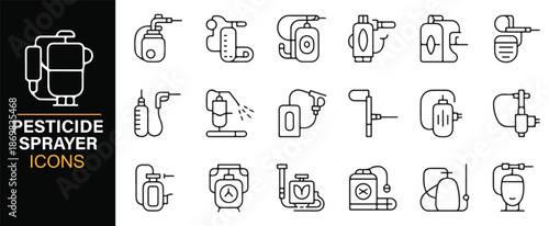 Editable pesticide sprayer equipment icons in minimal outline style
