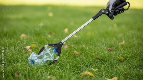 Hand Picking Up Litter with Long Reach Grabber Tool