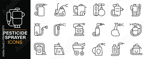 Editable agricultural pesticide sprayer icons for farming and pest control