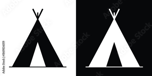 Tent silhouette, Camping tent icon, Hiking shelter vector illustration