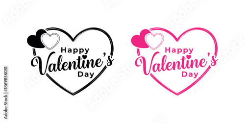 Happy valentines day heart shaped greeting card with black and pink designs