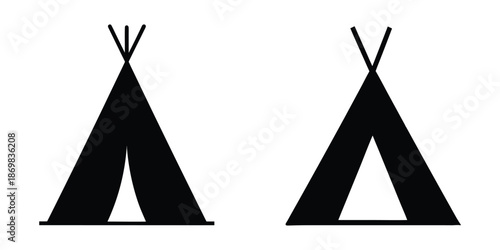 Tent silhouette, Camping tent icon, Hiking shelter vector illustration