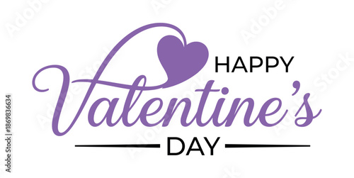Happy valentines day greeting with purple heart and elegant typography