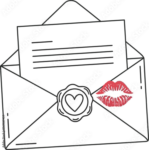 Romantic letter with lipstick kiss on envelope
