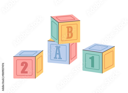 Wooden blocks for motor skills and logical thinking, preschool activities concept. Educational game for infants and toddlers. Flat vector illustration
