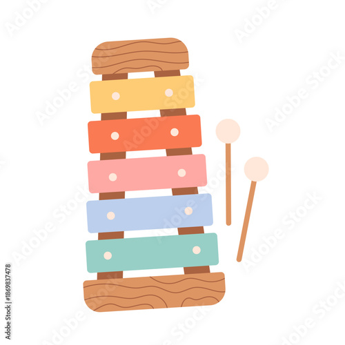 Cute colorful children xylophone, preschool activities concept. Educational game for infants and toddlers. Flat vector illustration