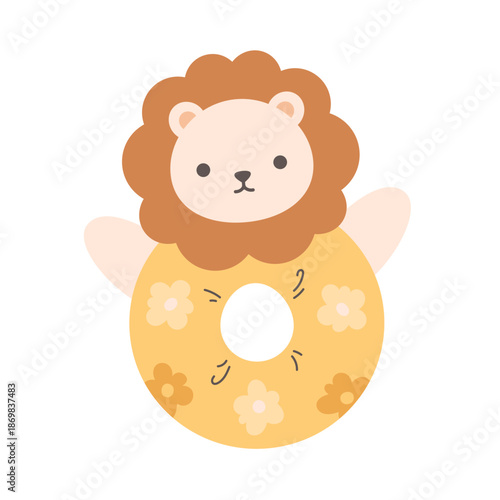 Cute plush baby rattle toy for newborns and infants. Soft and safe baby toy. Flat vector illustration