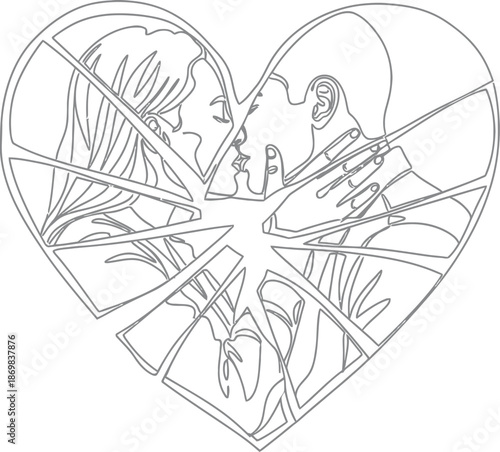 Broken heart with couple faces