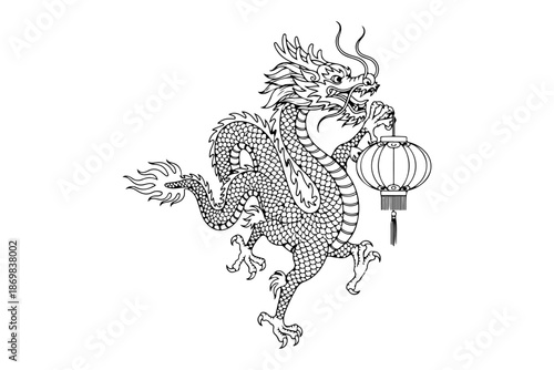 Traditional Chinese Dragon Holding a Festive Lantern, Symbolizing Good Fortune and Celebration