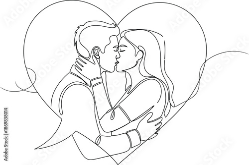 Loving couple embracing in heart shaped outline