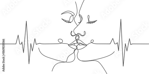 Continuous line art of woman's face with heartbeat rhythm