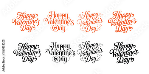 Collection of happy valentines day typographic designs and illustrations