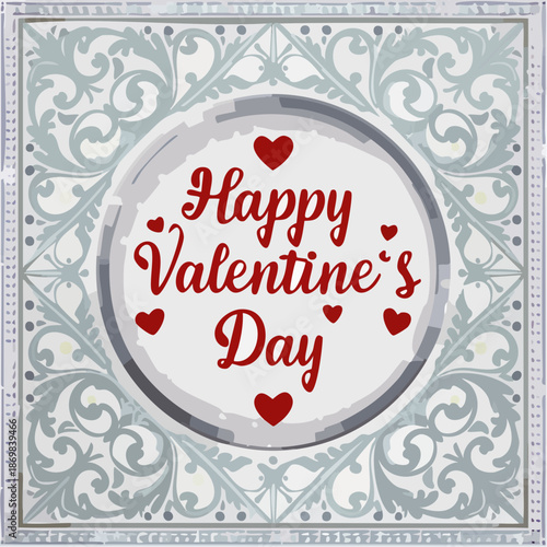 Happy Valentine's Day celebration with decorative hearts and elegant design