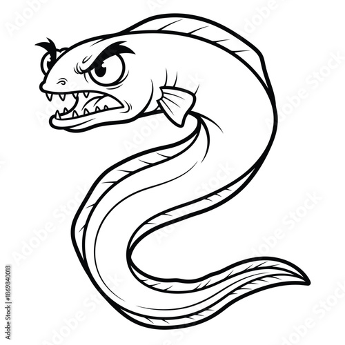 Angry cartoon eel: A cartoon eel with a fierce expression and open mouth, exuding an air of aggressive nature. 