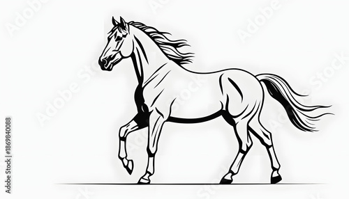 Black Line Art of Running Horse, isolated on white Background