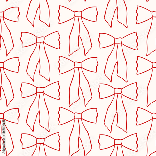 Red bows vector seamless pattern. Whimsical coquette background, print, packaging design, wallpaper