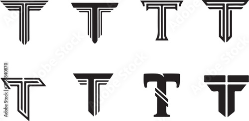 Black and white letter T variations typography alphabet
