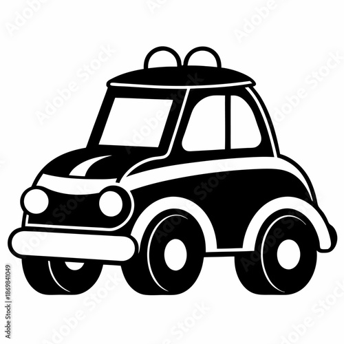 Adorable cartoon car black and white illustration simple vehicle design childrens book graphic