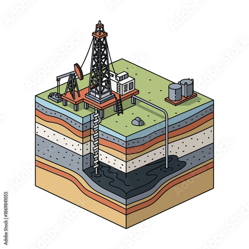 Oil Rig Drilling into the Earth.