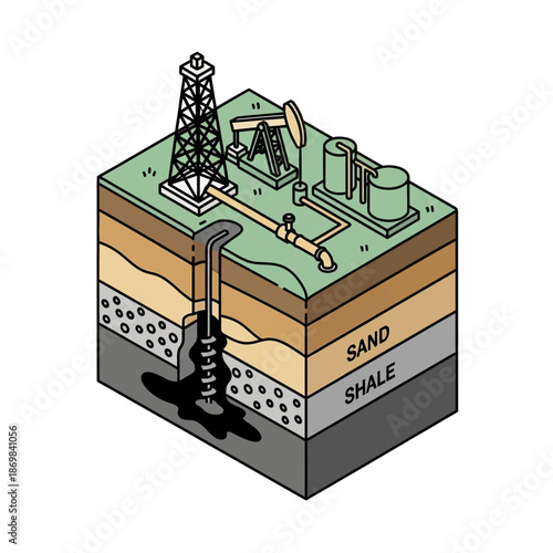 Oil Rig Drilling into Ground Layers.