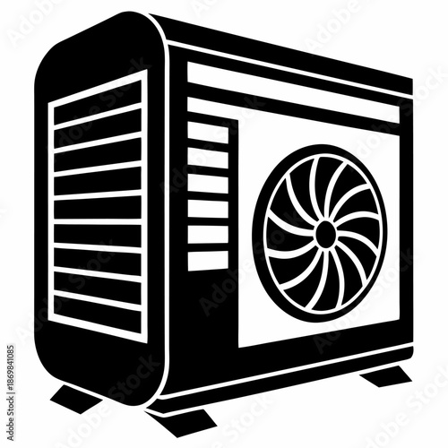 Air conditioner unit hvac system cooling equipment black and white icon illustration
