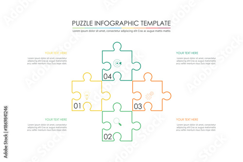 puzzle infographic design with 5 step, graph to describe the steps