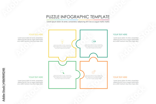 puzzle infographic design with 5 step, graph to describe the steps
