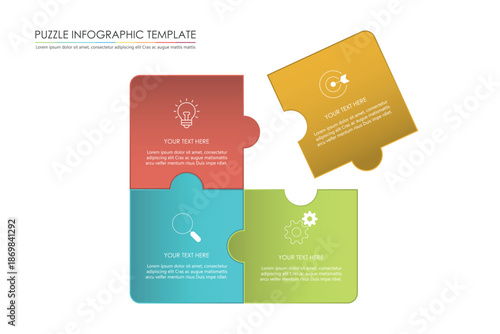 puzzle infographic design with 5 step, graph to describe the steps