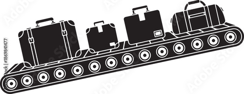 Black and white of suitcases on a conveyor belt luggage travel