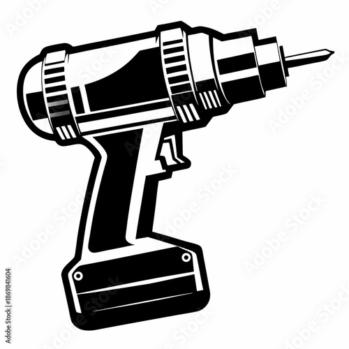 Black and white cordless drill icon power tool equipment repair construction diy home improvement