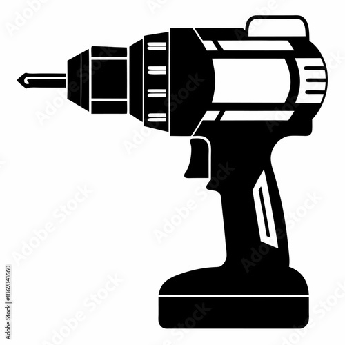 Black and white cordless drill icon power tool silhouette repair construction diy home improvement