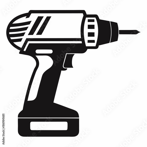 Black and white cordless drill icon tool repair construction diy home improvement