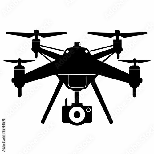 Black and white drone icon aerial photography technology quadcopter uav remote control camera flight