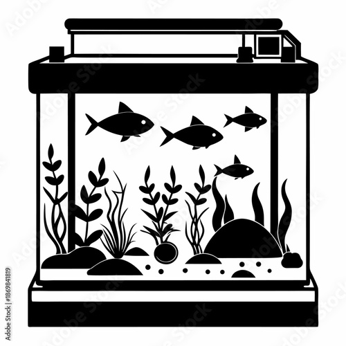 Black and white fish tank icon aquarium illustration graphic design element