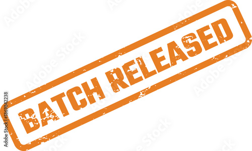 Batch Released Rubber Stamp Vector – Orange Grunge Manufacturing Approval Label